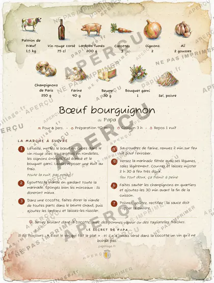 Bœuf bourguignon en aquarelle, mise en page bandeau haut