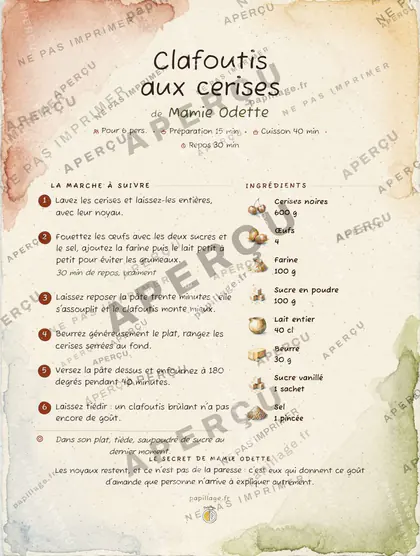 Clafoutis aux cerises dans le style Aquarelle