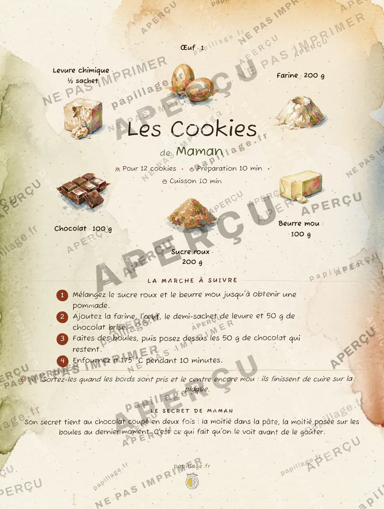 Les Cookies en aquarelle, mise en page couronne