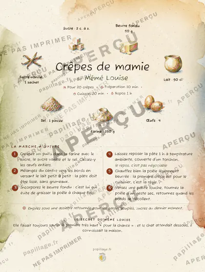 Crêpes de mamie en aquarelle, mise en page couronne