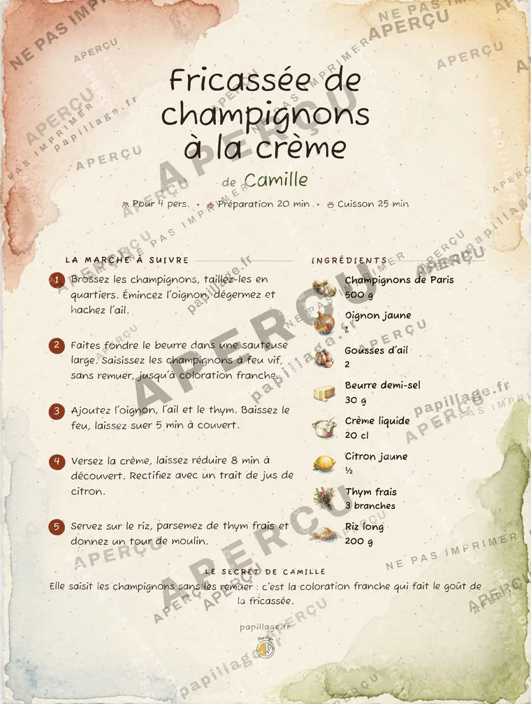 Fricassée de champignons à la crème dans le style Aquarelle