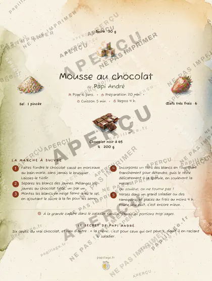 Mousse au chocolat en aquarelle, mise en page couronne