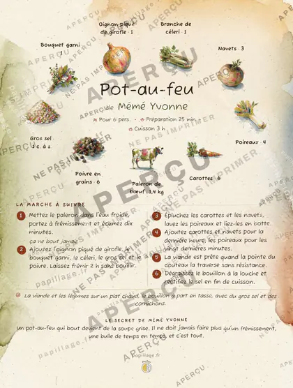 Pot-au-feu en aquarelle, mise en page couronne