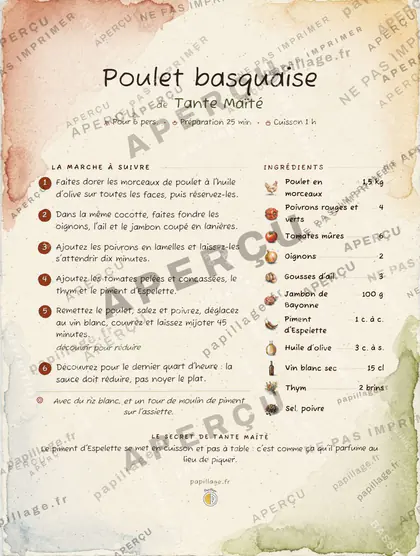 Poulet basquaise dans le style Aquarelle