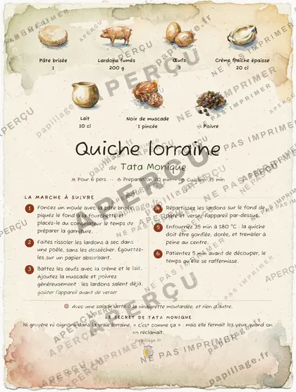 Quiche lorraine en aquarelle, mise en page bandeau haut
