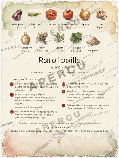 Ratatouille en aquarelle, mise en page bandeau haut