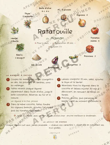 Ratatouille en aquarelle, mise en page couronne