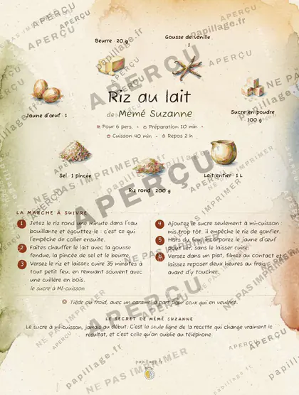 Riz au lait en aquarelle, mise en page couronne
