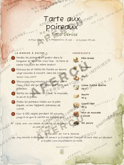 Tarte aux poireaux dans le style Aquarelle