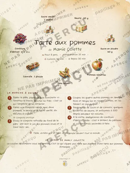 Tarte aux pommes en aquarelle, mise en page couronne