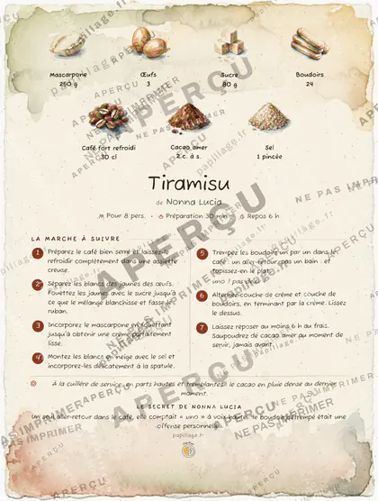 Tiramisu en aquarelle, mise en page bandeau haut