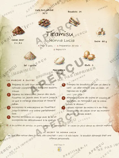 Tiramisu en aquarelle, mise en page couronne