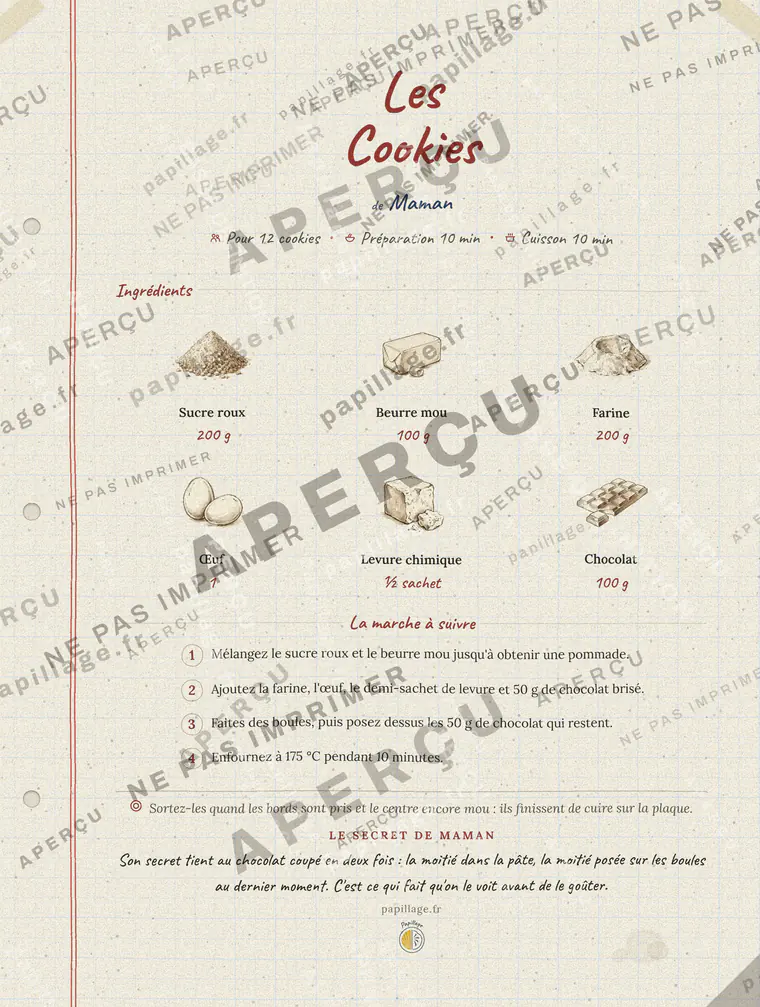 Les Cookies en cahier de famille, mise en page bandeau haut