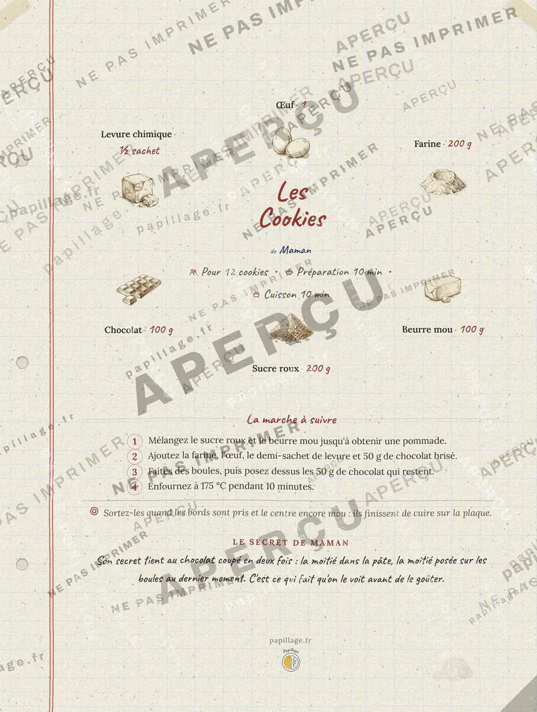 Les Cookies en cahier de famille, mise en page couronne