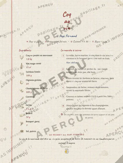 Coq au vin dans le style Cahier de famille