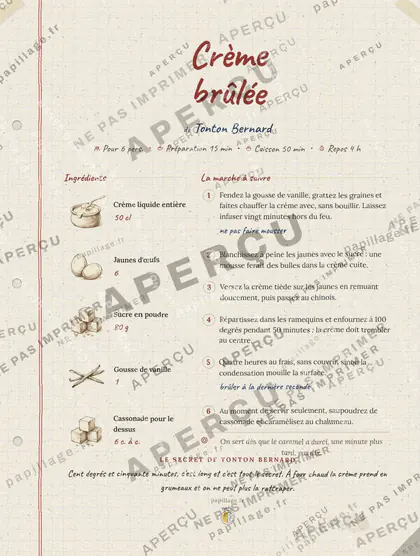 Crème brûlée dans le style Cahier de famille