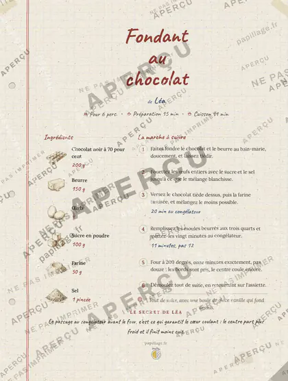 Fondant au chocolat dans le style Cahier de famille
