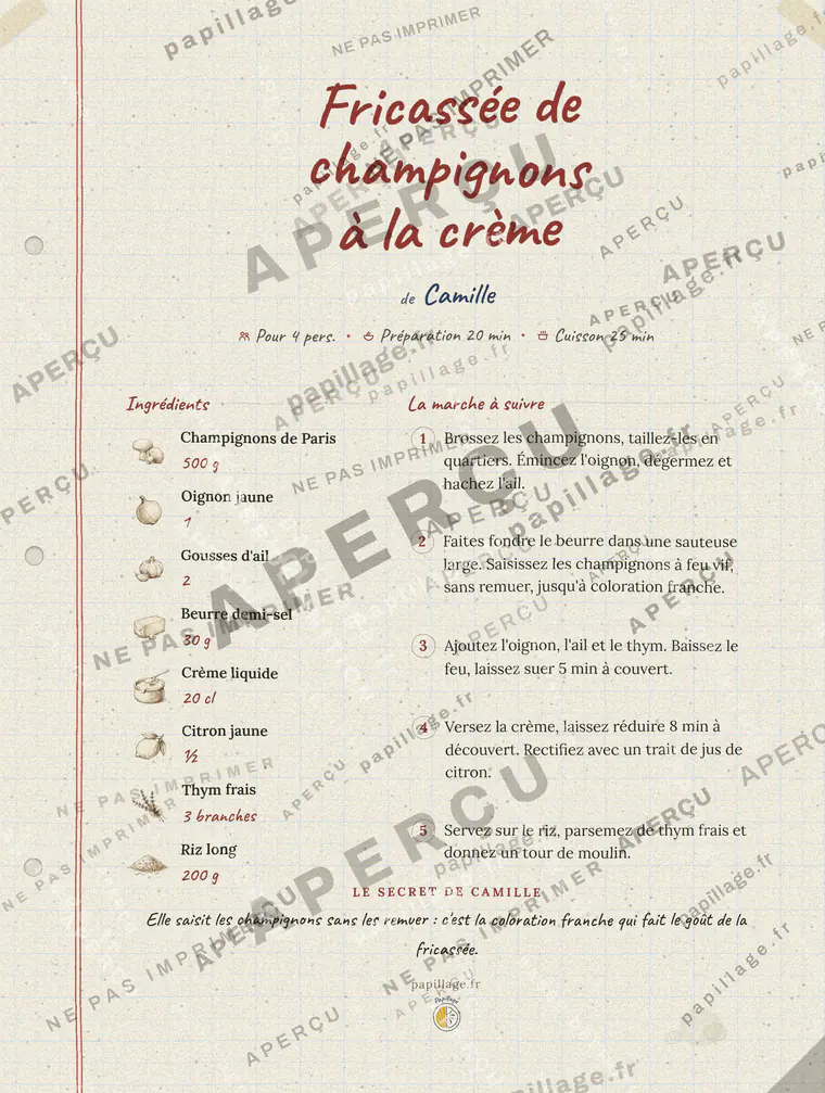Fricassée de champignons à la crème dans le style Cahier de famille
