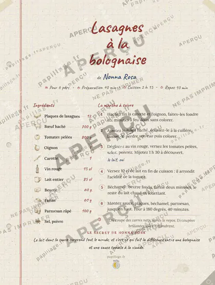 Lasagnes à la bolognaise dans le style Cahier de famille