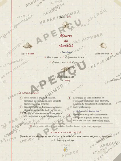 Mousse au chocolat en cahier de famille, mise en page couronne