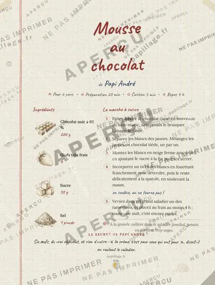 Mousse au chocolat dans le style Cahier de famille