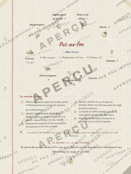 Pot-au-feu en cahier de famille, mise en page couronne