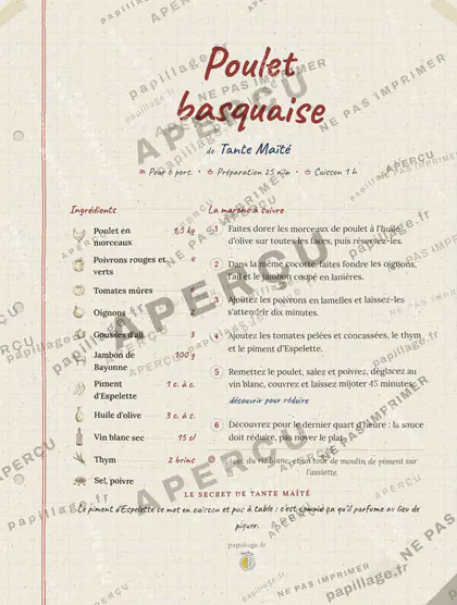Poulet basquaise dans le style Cahier de famille