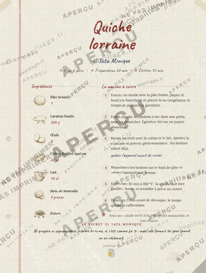Quiche lorraine dans le style Cahier de famille
