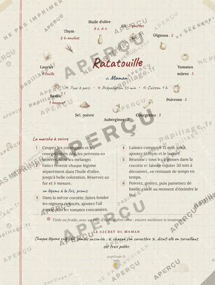 Ratatouille en cahier de famille, mise en page couronne
