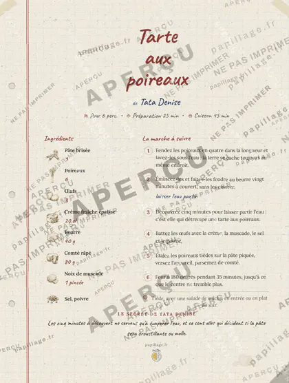 Tarte aux poireaux dans le style Cahier de famille