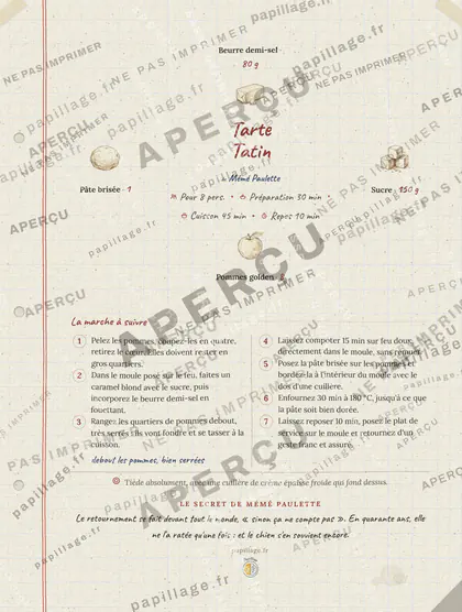 Tarte Tatin en cahier de famille, mise en page couronne