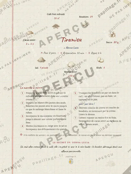 Tiramisu en cahier de famille, mise en page couronne