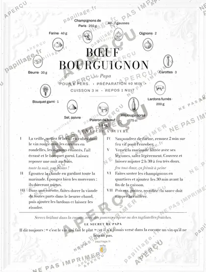 Bœuf bourguignon en chic, mise en page couronne