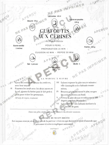 Clafoutis aux cerises en chic, mise en page couronne