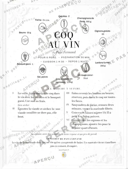 Coq au vin en chic, mise en page couronne