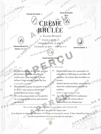 Crème brûlée en chic, mise en page couronne