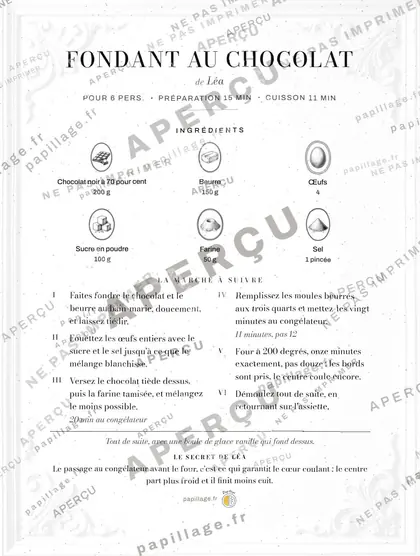 Fondant au chocolat en chic, mise en page bandeau haut