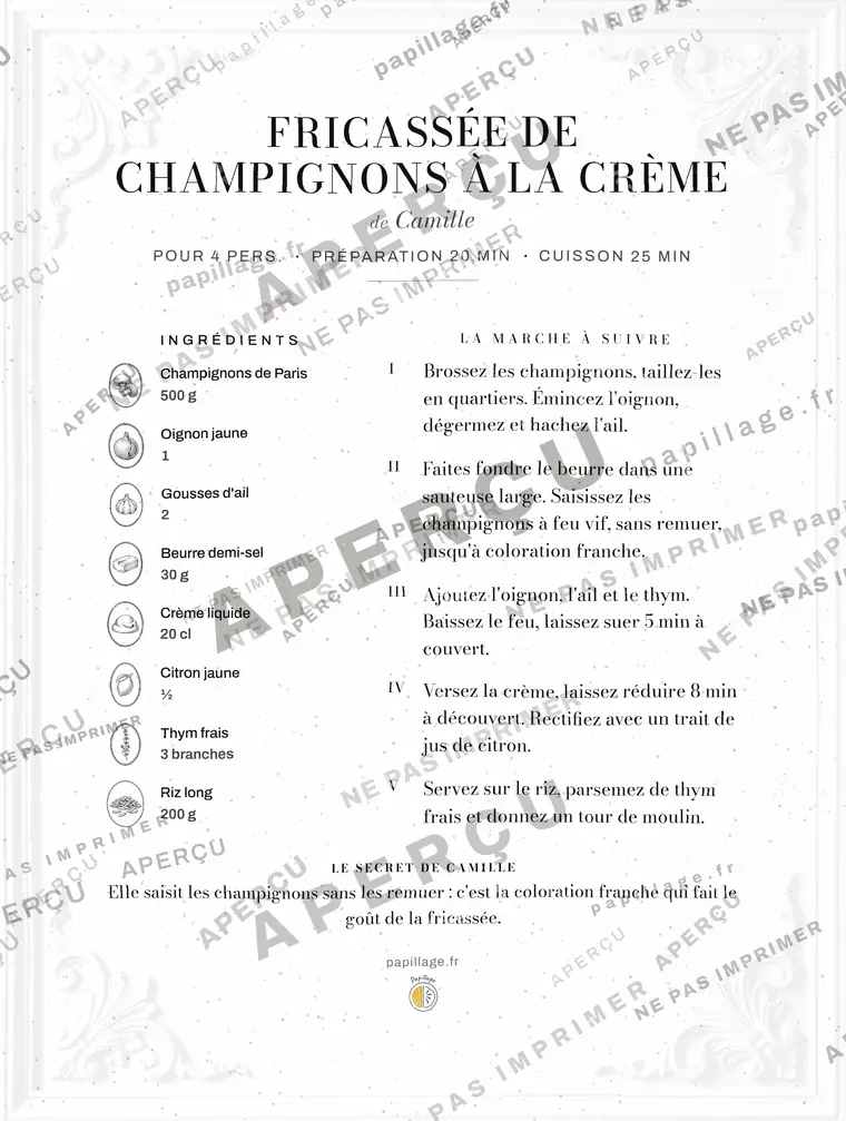 Fricassée de champignons à la crème dans le style Chic
