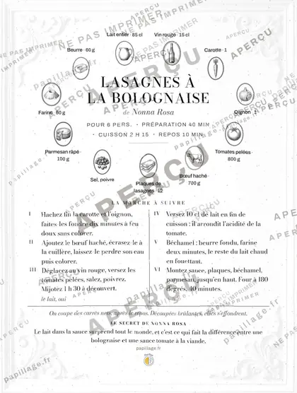 Lasagnes à la bolognaise en chic, mise en page couronne