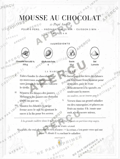 Mousse au chocolat en chic, mise en page bandeau haut