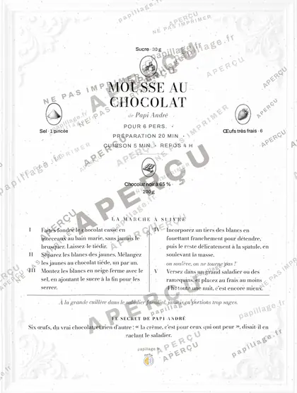 Mousse au chocolat en chic, mise en page couronne