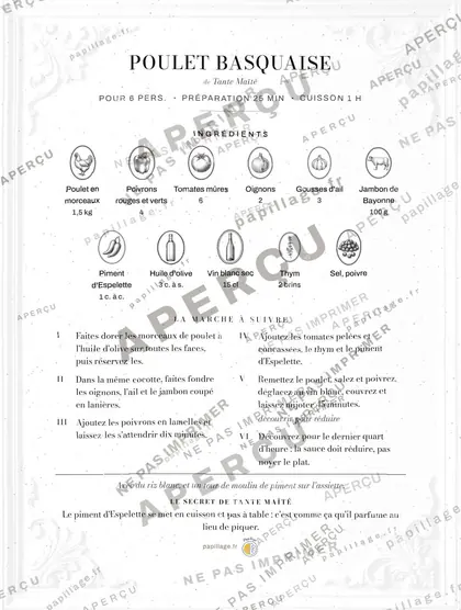 Poulet basquaise en chic, mise en page bandeau haut