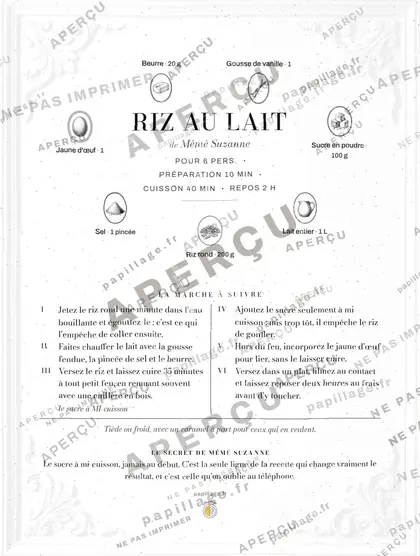 Riz au lait en chic, mise en page couronne