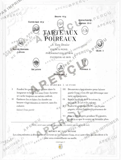 Tarte aux poireaux en chic, mise en page couronne