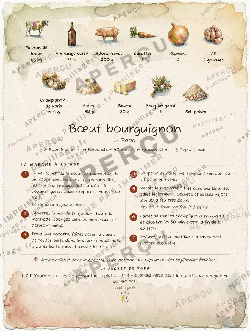 Une image de bœuf bourguignon dans le style aquarelle