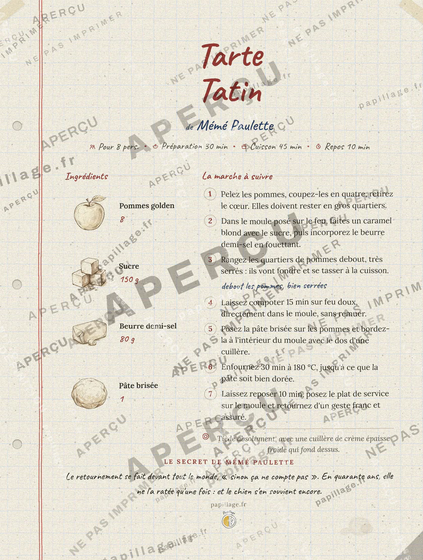 Une image de tarte Tatin dans le style cahier de famille