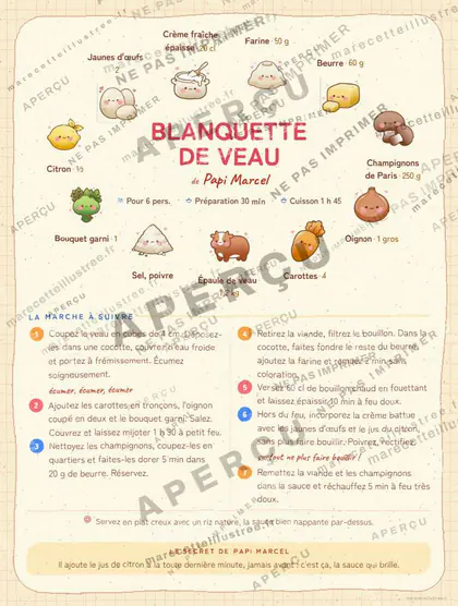 Blanquette de veau en kawaii japonais, mise en page couronne