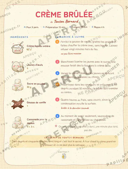 Crème brûlée dans le style Kawaii japonais