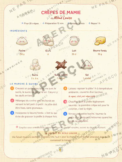 Crêpes de mamie en kawaii japonais, mise en page bandeau haut