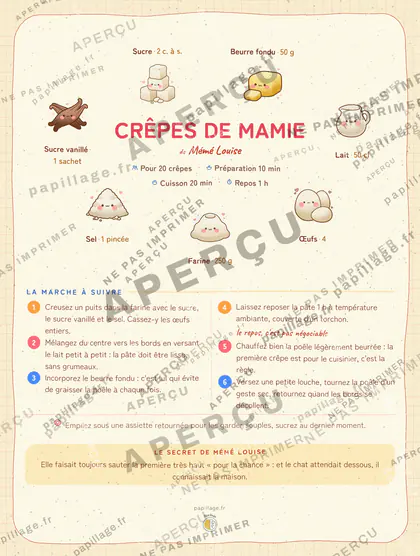 Crêpes de mamie en kawaii japonais, mise en page couronne